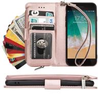 📱 kihuwey iphone se 2020 wallet case - premium leather zipper pocket, credit card holder and wrist strap, kickstand purse cover for iphone 7/8/se 2020 4.7 inch rose gold logo