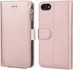 img 2 attached to 📱 KIHUWEY iPhone SE 2020 Wallet Case - Premium Leather Zipper Pocket, Credit Card Holder and Wrist Strap, Kickstand Purse Cover for iPhone 7/8/SE 2020 4.7 Inch Rose Gold