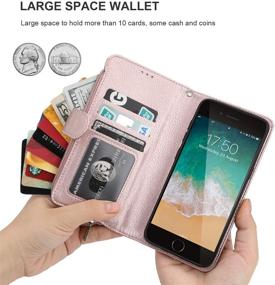 img 1 attached to 📱 KIHUWEY iPhone SE 2020 Wallet Case - Premium Leather Zipper Pocket, Credit Card Holder and Wrist Strap, Kickstand Purse Cover for iPhone 7/8/SE 2020 4.7 Inch Rose Gold