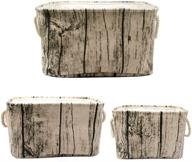 🌳 stylish tree stump design storage baskets - set of 3, durable & washable fabric organizers with rope handles, perfect for kids rooms logo