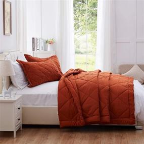 img 3 attached to 🌞 SunStyle Home King Quilt Set: Lightweight Burnt Orange Comforter Set with Diamond Pattern – All Season 3-Piece Bedding Set (1 Quilt, 2 Pillow Shams)