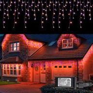 dazzle bright 360 led outdoor icicle christmas lights: illuminating christmas decorations with 8 modes; perfect fairy lights for patio, garden, holiday party - orange & purple logo