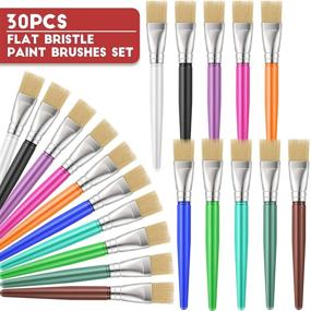 img 3 attached to 🖌️ Set of 30 Large Flat Bristle Paint Brushes with Plastic Holder – Assorted Colors for Kids Art Supplies, Ideal for Oil Painting and Watercolor