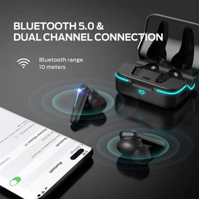 img 2 attached to 🎧 Monster Mission V1 Wireless Earbuds with Bluetooth 5.0, Built-in Mic, Noise Cancelling, Gaming Earbuds with Cool Light Effects, Music & Game Modes, 48ms Ultra Low-Latency Gaming Earphones (Black)