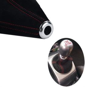 img 2 attached to 🔴 Dewhel JDM Universal Black Suede Manual Shift Boot with Red Stitching - Compatible with Honda Acura