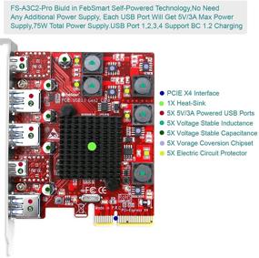 img 2 attached to 💻FebSmart FS-A3C2-Pro 2X USB-C и 3X USB-A 10Gbps порты Карта PCIE USB 3.2 Gen 2 с технологией автопитания для Windows Server, 7, 8.1, 10, MAC OS 10.9 до 10.15.