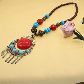 img 3 attached to HSQYJ Fashion Wood Beaded Turquoise Pendant Necklace: Retro Bohemian Charm Jewelry for Women and Girls