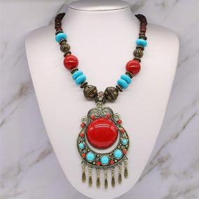 img 2 attached to HSQYJ Fashion Wood Beaded Turquoise Pendant Necklace: Retro Bohemian Charm Jewelry for Women and Girls