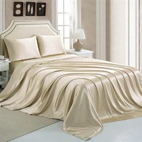 img 4 attached to Silk Satin Bed Sheets: Queen Size Set with Ultra Soft Silky Bedding & Extra Deep Pocket, Queen Taupe