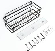 🔧 space-saving and rust-proof wall-mounted storage rack with adhesive backing - multipurpose stainless steel bathroom shower kitchen organizer with 6 hooks (black) logo