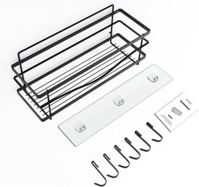 img 4 attached to 🔧 Space-Saving and Rust-Proof Wall-Mounted Storage Rack with Adhesive Backing - Multipurpose Stainless Steel Bathroom Shower Kitchen Organizer with 6 Hooks (Black)