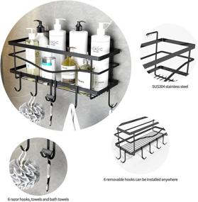 img 3 attached to 🔧 Space-Saving and Rust-Proof Wall-Mounted Storage Rack with Adhesive Backing - Multipurpose Stainless Steel Bathroom Shower Kitchen Organizer with 6 Hooks (Black)