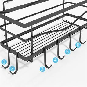 img 2 attached to 🔧 Space-Saving and Rust-Proof Wall-Mounted Storage Rack with Adhesive Backing - Multipurpose Stainless Steel Bathroom Shower Kitchen Organizer with 6 Hooks (Black)