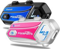 🔊 fodsports m1-s plus motorcycle bluetooth headset - stereo music sharing/mute microphone/fm radio/8 riders intercom helmet communication system - voice dial/900mah - boom & soft mic - 1 blue + 1 pink logo