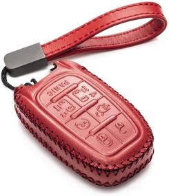 img 4 attached to Vitodeco Genuine Leather Smart Key Fob Case Cover Protector With Leather Key Chain For 2017-2021 Chrysler Pacifica (7-Button Interior Accessories