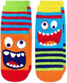 img 4 attached to 🧦 Cozy and Cute: Jefferies Socks Boys Monster Fuzzy Non-Skid Slipper Socks 2 Pack