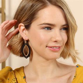 img 3 attached to 🍃 Bohemian Wooden Leaf & Moroccan Dangle Earrings - Laser Cut Geometric Texture, Natural Wood Statement Jewelry