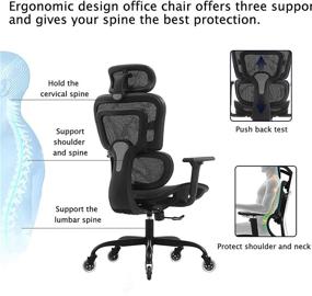 img 3 attached to 🪑 KERDOM Ergonomic Office Chair: Breathable Mesh Task Chair with Headrest & Adjustable Armrests - Executive Swivel Chair for Home or Office (Black)