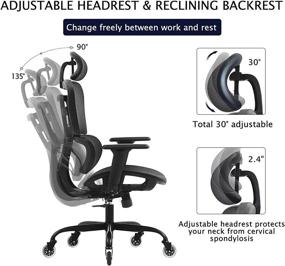 img 2 attached to 🪑 KERDOM Ergonomic Office Chair: Breathable Mesh Task Chair with Headrest & Adjustable Armrests - Executive Swivel Chair for Home or Office (Black)