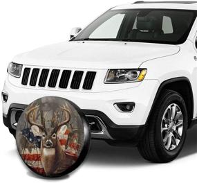 img 1 attached to Cozipink Deer American Flag Elk Spare Tire Cover - Weatherproof Wheel Protectors for Trailers, RVs, SUVs, Trucks, Campers - Universal Fit [14, 15, 16, 17 Inches] - Camping Travel Essential!