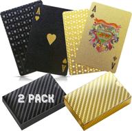 🃏 premium 2 poker decks with stylish black and gold foil patterned design - durable, flexible, and waterproof plastic coated cards логотип