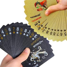 img 3 attached to 🃏 Premium 2 Poker Decks with Stylish Black and Gold Foil Patterned Design - Durable, Flexible, and Waterproof Plastic Coated Cards