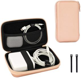 img 4 attached to 🌸 Rosegold EVA Carrying Case for MacBook Air/Pro Power Adapter, MagSafe, MagSafe2, iPhone 12/12 Pro MagSafe Charger, USB C Hub, Type C Hub, USB Multiport Adapter, Portable Pouch with 2 Cable Ties