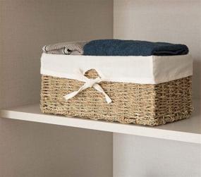 img 3 attached to 📦 Seagrass Shelf Basket with White Lining by Vintiquewise(TM)