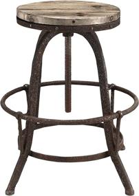 img 1 attached to Rustic Farmhouse Wood and Cast Iron Bar 🪵 Stool in Brown by Modway Collect - Industrial Modern Design