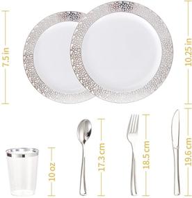 img 1 attached to JYHOWIRE Disposable Plates with Cutlery -150 Piece Set: Elegant Silver Rimmed Lace Design Plastic Wedding Party Plates, Including Dinner Plates, Salad Plates, Forks, Knives, Spoons & Cups