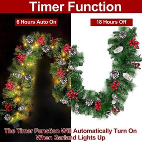 img 1 attached to 🎄 Camlinbo Prelit 9ft Battery Operated Lighted Christmas Garland with 50 Lights, Pine Cones, and Red Berries - Indoor Outdoor Xmas Wreath Mantel Decor