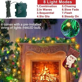 img 2 attached to 🎄 Camlinbo Prelit 9ft Battery Operated Lighted Christmas Garland with 50 Lights, Pine Cones, and Red Berries - Indoor Outdoor Xmas Wreath Mantel Decor