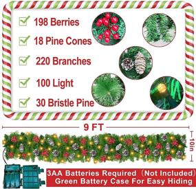 img 3 attached to 🎄 Camlinbo Prelit 9ft Battery Operated Lighted Christmas Garland with 50 Lights, Pine Cones, and Red Berries - Indoor Outdoor Xmas Wreath Mantel Decor