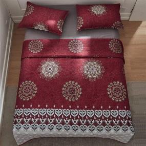 img 2 attached to 🛏️ Burgundy Medallion King Size Quilt Set - ATsense Lightweight Microfiber Bedding, 3-Piece Bedspread