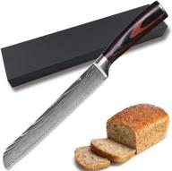 🍞🔪 профессиональный нож для хлеба длиной 8 дюймов - зубчатое лезвие, японская нержавеющая сталь aus-10v, ультра острый, нож для торта с подарочной коробкой, идеально подходит для нарезки домашнего хрустящего хлеба. логотип