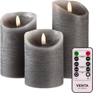 🕯️ enhance ambience with a set of 3 realistic flameless grey led candles - remote controlled 4'' 5'' 6'' electric wickless pillar battery operated candles with flickering flame timer логотип