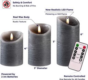 img 2 attached to 🕯️ Enhance Ambience with a Set of 3 Realistic Flameless Grey LED Candles - Remote Controlled 4'' 5'' 6'' Electric Wickless Pillar Battery Operated Candles with Flickering Flame Timer