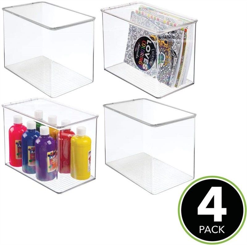 mDesign Stackable Plastic Craft Room Storage Container Box with Hinge Lid -  Compact Organizer Holder Bin for Sewing Thread, Beads, Ribbon, Glitter
