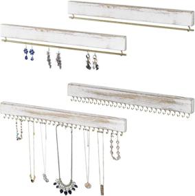 img 1 attached to 📿 Rustic Whitewashed Wooden Jewelry Wall Mounted Organizer for Necklaces, Earrings, Bracelets - Includes Hooks and Hanging Bars - MyGift 4-Piece