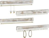 📿 rustic whitewashed wooden jewelry wall mounted organizer for necklaces, earrings, bracelets - includes hooks and hanging bars - mygift 4-piece логотип