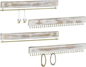 img 4 attached to 📿 Rustic Whitewashed Wooden Jewelry Wall Mounted Organizer for Necklaces, Earrings, Bracelets - Includes Hooks and Hanging Bars - MyGift 4-Piece