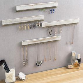 img 2 attached to 📿 Rustic Whitewashed Wooden Jewelry Wall Mounted Organizer for Necklaces, Earrings, Bracelets - Includes Hooks and Hanging Bars - MyGift 4-Piece