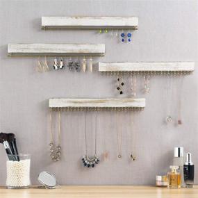 img 3 attached to 📿 Rustic Whitewashed Wooden Jewelry Wall Mounted Organizer for Necklaces, Earrings, Bracelets - Includes Hooks and Hanging Bars - MyGift 4-Piece