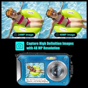 img 1 attached to 📸 Capture Stunning Underwater Moments with Full HD 48MP Waterproof Digital Camera - Dual Screen, 16X Zoom, Flashlight