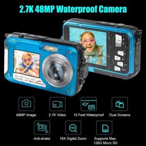 img 3 attached to 📸 Capture Stunning Underwater Moments with Full HD 48MP Waterproof Digital Camera - Dual Screen, 16X Zoom, Flashlight