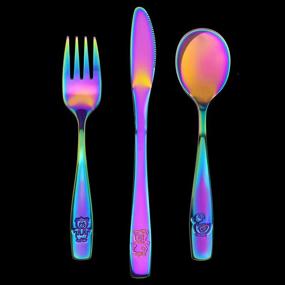 img 2 attached to Colorful and Safe: 9 Piece Stainless Steel Rainbow Kids Cutlery Set for Home and Preschool Use