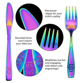 img 3 attached to Colorful and Safe: 9 Piece Stainless Steel Rainbow Kids Cutlery Set for Home and Preschool Use