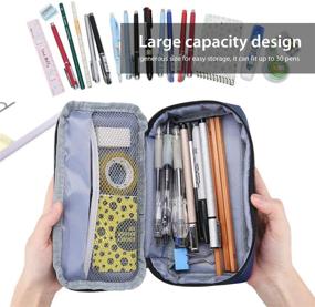 img 1 attached to 🖋️ Large Capacity Pencil Bag Pen Case - ProCase Students Stationery Pouch with Double Zipper for School Office Supplies, Portable Navy Pencil Holder Desk Organizer