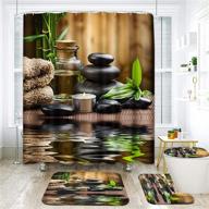 🛀 zen stones spa oil wood massage relax candle ayurvedic water bamboo green shower curtain set - includes non-slip rugs, toilet lid cover, and bath mat | bathroom decor set, 72" x 72 logo