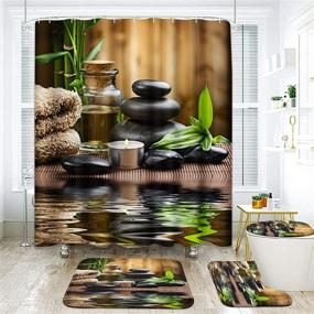 img 4 attached to 🛀 Zen Stones Spa Oil Wood Massage Relax Candle Ayurvedic Water Bamboo Green Shower Curtain Set - Includes Non-Slip Rugs, Toilet Lid Cover, and Bath Mat | Bathroom Decor Set, 72" x 72